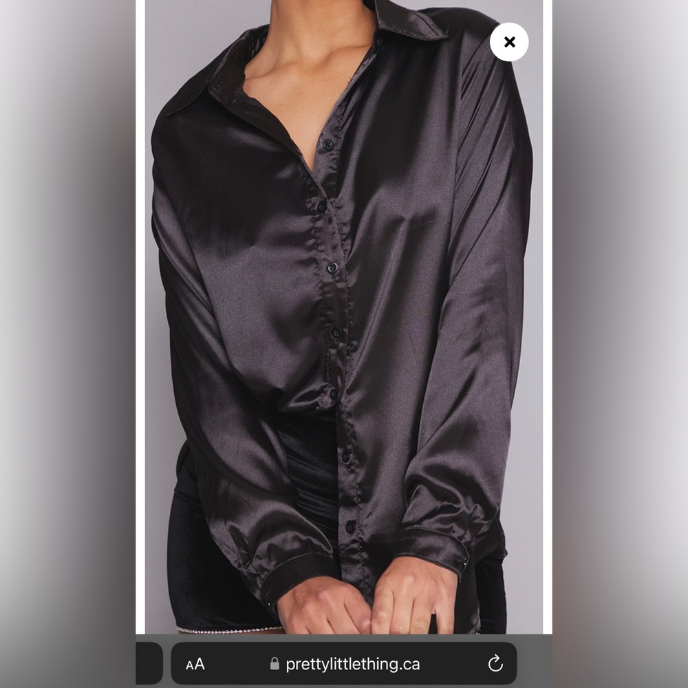 Black Satin Button Up Shirt - PLT